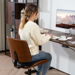 HOMCOM Home Office Chair No Arms with Wheels, PU Leather Desk Chair with Adjustable Height, 360 Swivel for Reading, Black