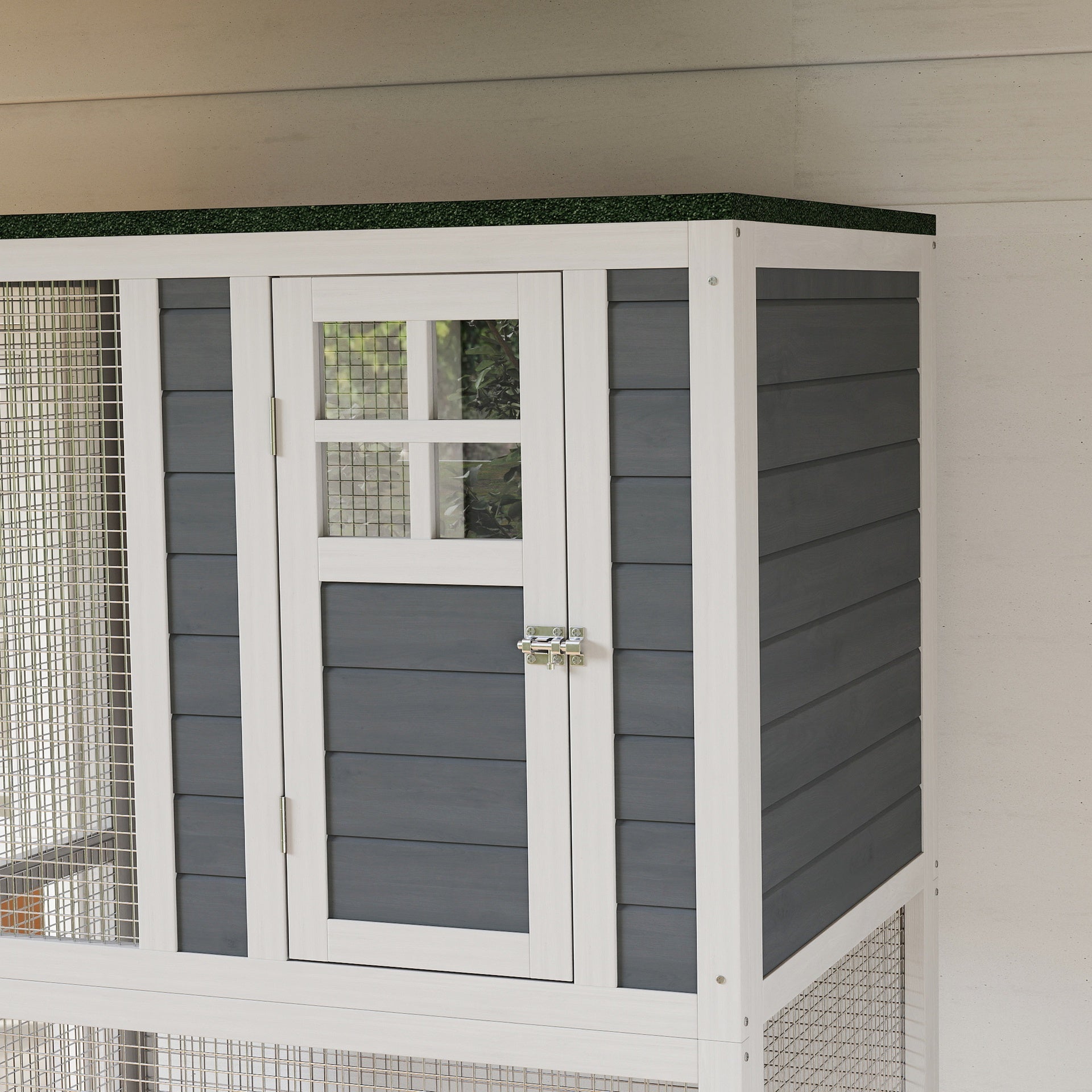PawHut 74" Wooden Catio Outdoor Cat Enclosure Weatherproof & Wheeled, Outside Cat House with High Weight Capacity, Kitten Cage Condo, White
