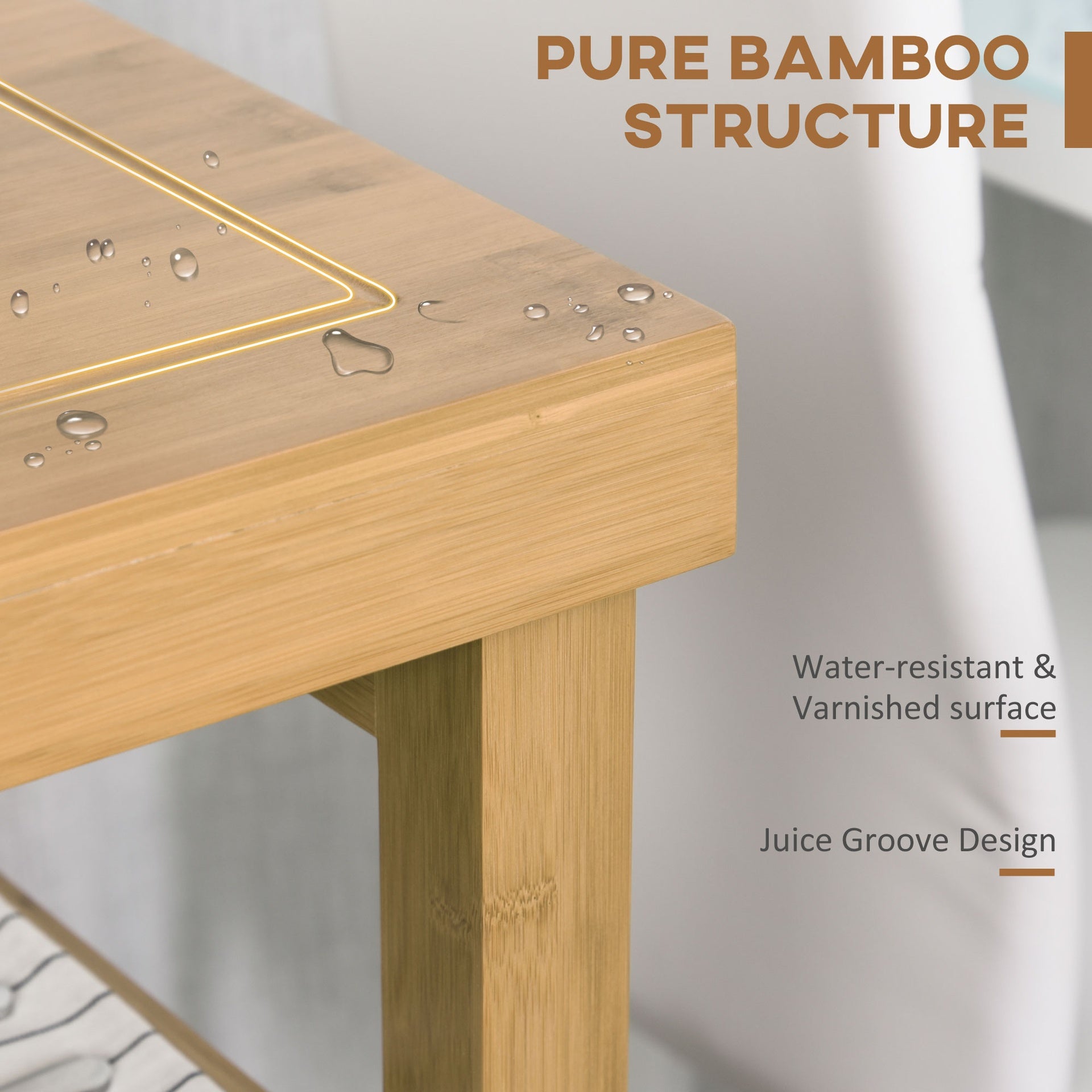 HOMCOM Bamboo Kitchen Island Cart on Wheels, Utility Trolley Cart with 2 Storage Drawers and Open Shelves, Bamboo Tone