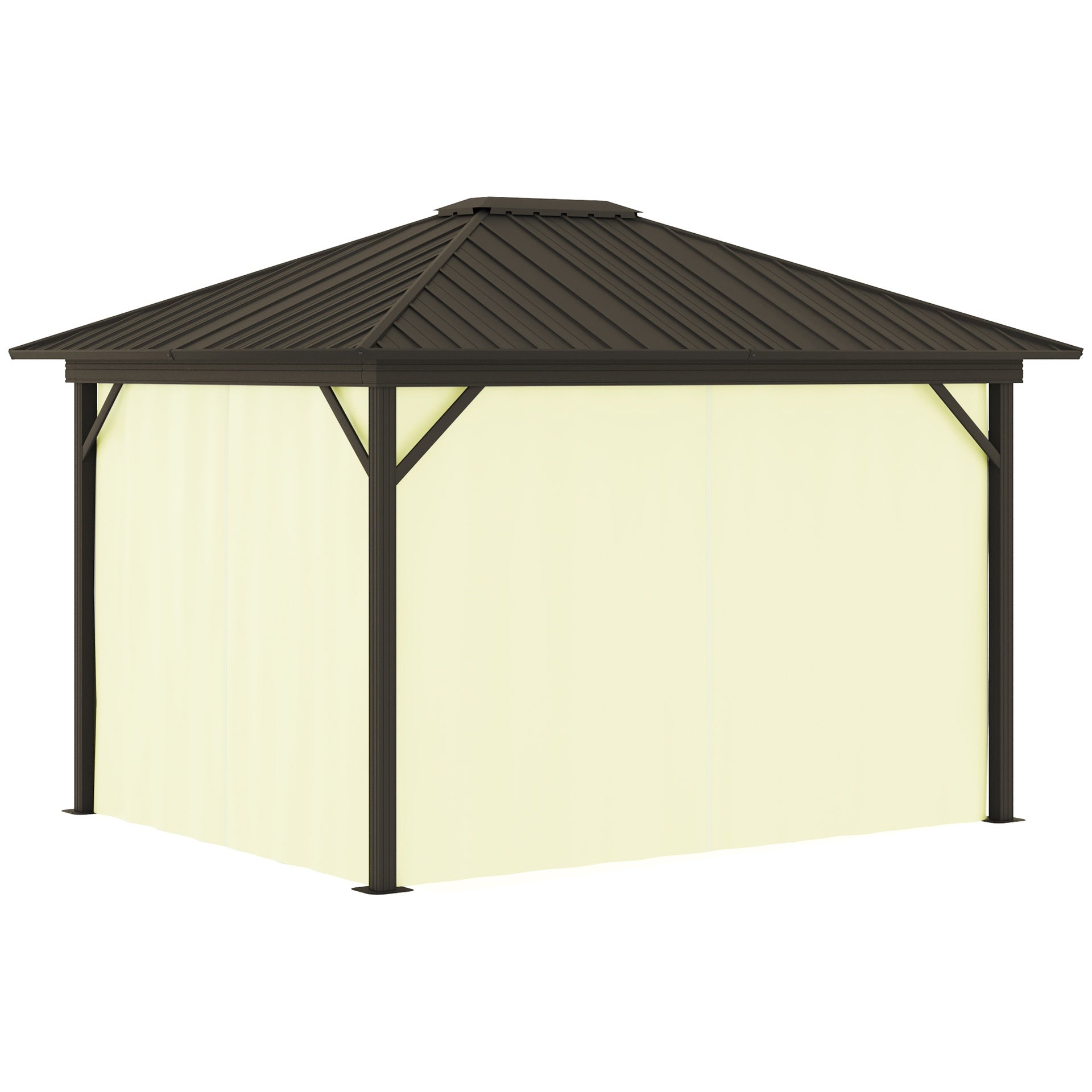 Outsunny 11.9" x 9.8" Hardtop Gazebo with Curtains Netting, Metal Roof Gazebo Canopy with Aluminum Frame and Top Hook, Cream