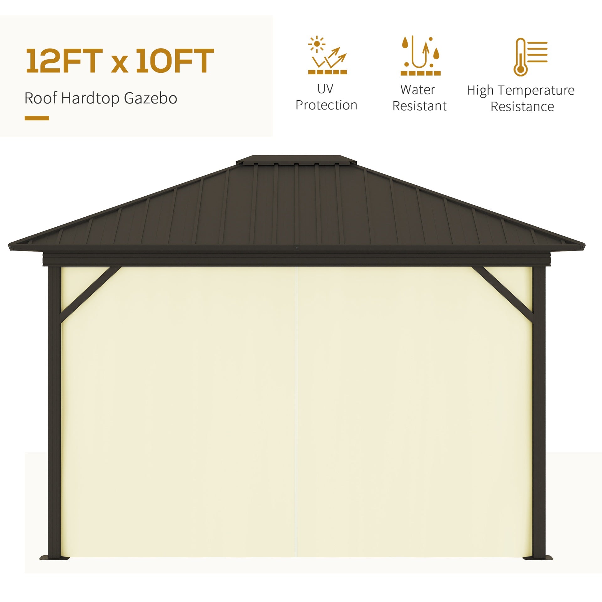 Outsunny 11.9" x 9.8" Hardtop Gazebo with Curtains Netting, Metal Roof Gazebo Canopy with Aluminum Frame and Top Hook, Cream