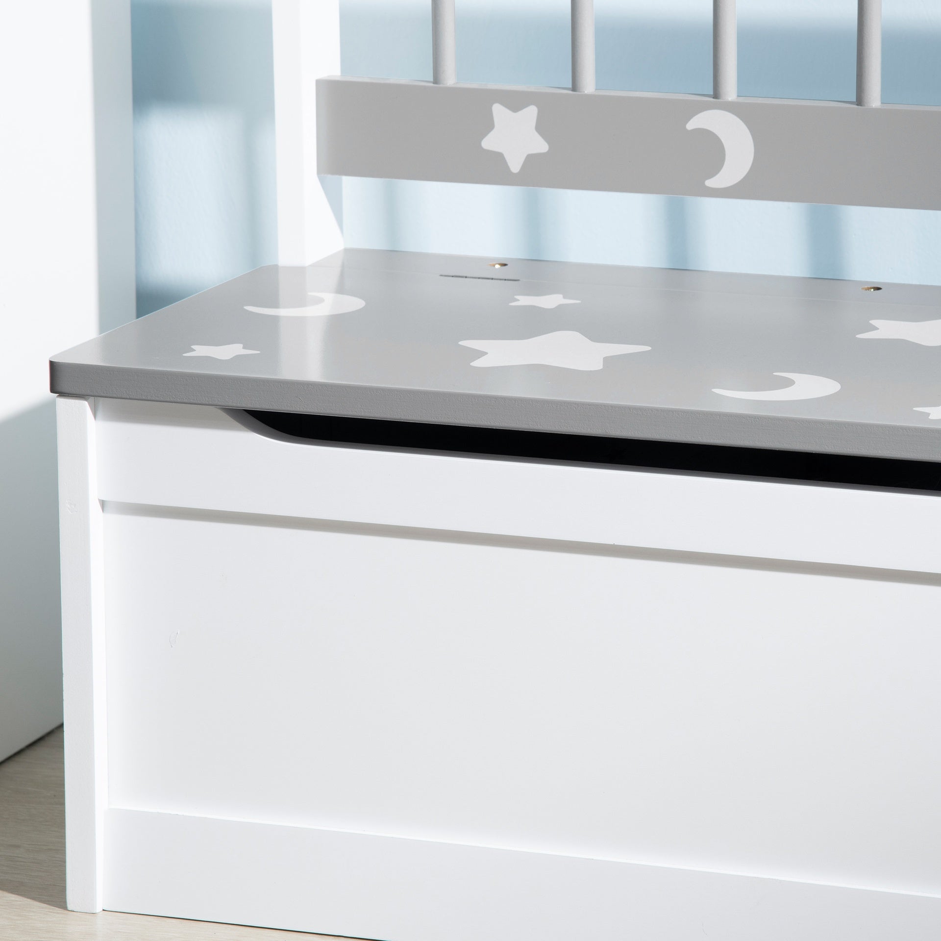 Qaba Toddler Toy Box Storage Bench with Large 27 Liter Interior, Kids Storage Bench Seat with Storage for Toddler Playroom Furniture, Kids Bedroom Furniture, Toy Organizer and Storage Bin, Gray
