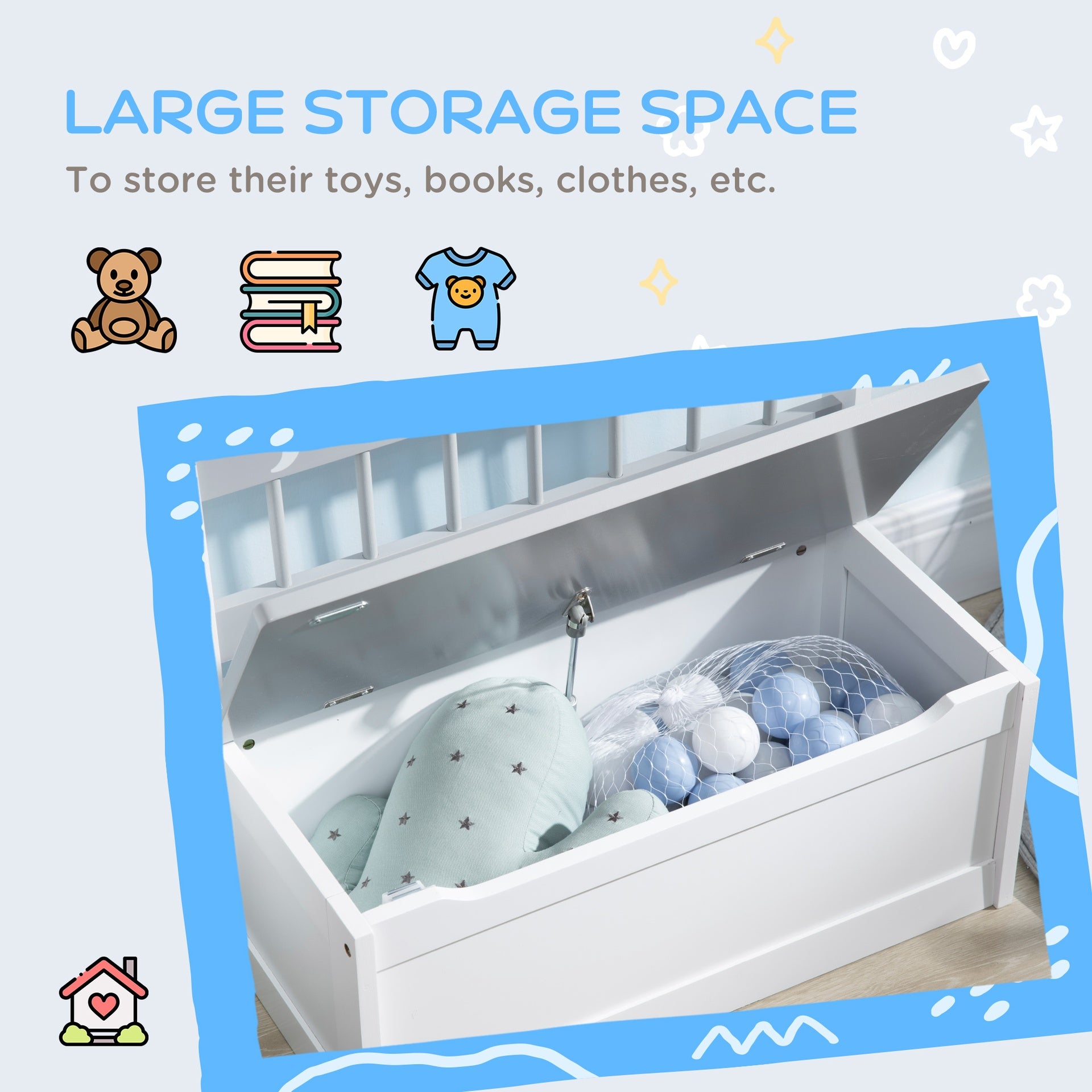 Qaba Toddler Toy Box Storage Bench with Large 27 Liter Interior, Kids Storage Bench Seat with Storage for Toddler Playroom Furniture, Kids Bedroom Furniture, Toy Organizer and Storage Bin, Gray