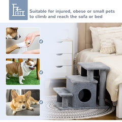 PawHut Adjustable Height 3 Step/4 Step Cat Stairs with Cat Scratching Post, Cat Condo, Toy Ball, for Bed, Sofa, Couch, Gray