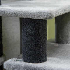 PawHut Adjustable Height 3 Step/4 Step Cat Stairs with Cat Scratching Post, Cat Condo, Toy Ball, for Bed, Sofa, Couch, Gray