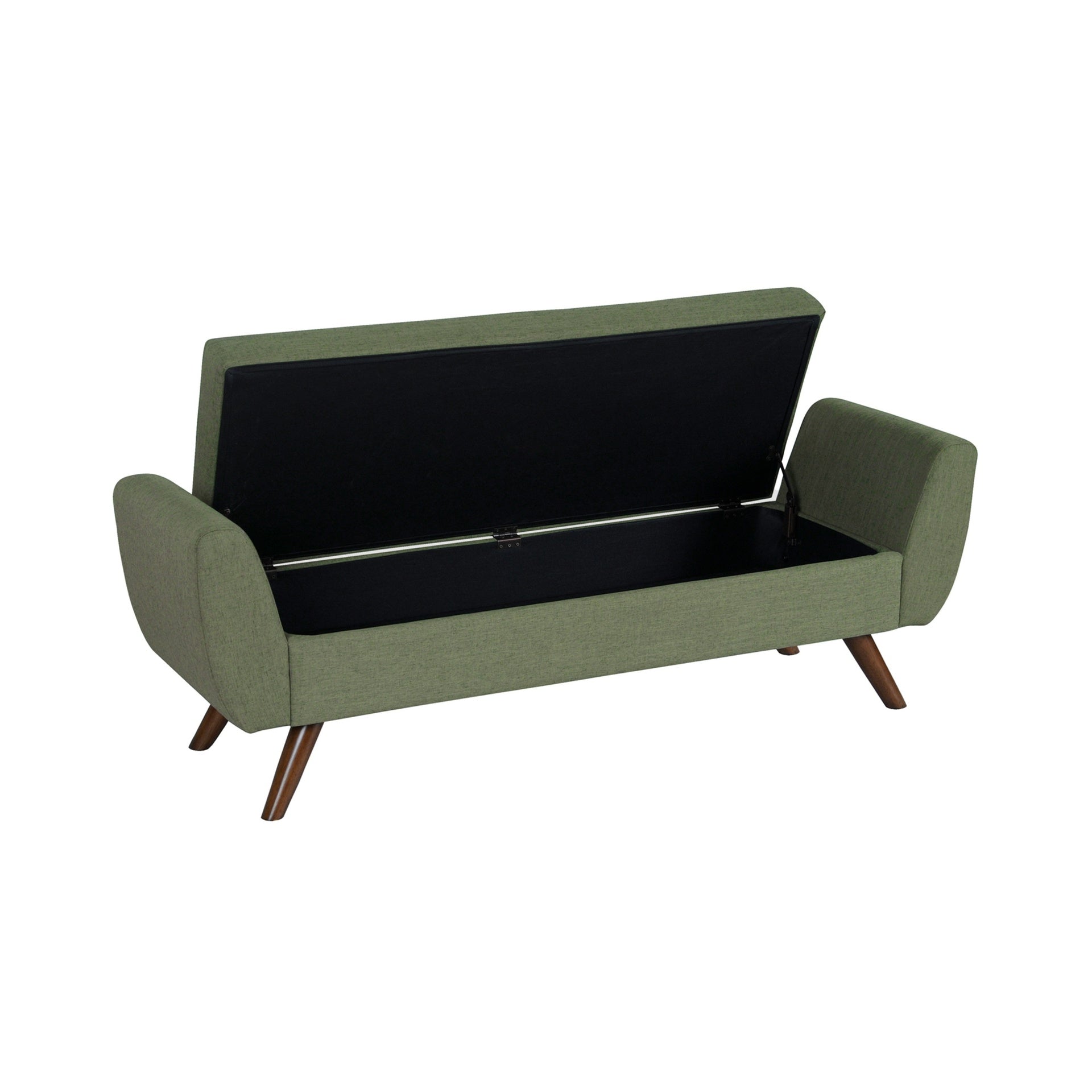 Rae Storage Bench Ottoman with Arms, Olive Green Woven Fabric, 60 Inch