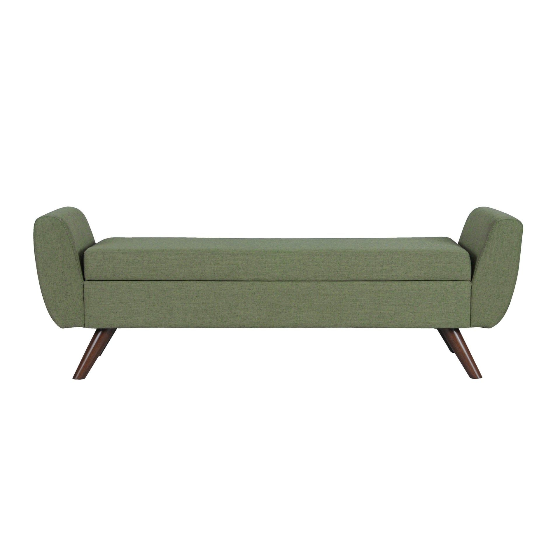Rae Storage Bench Ottoman with Arms, Olive Green Woven Fabric, 60 Inch