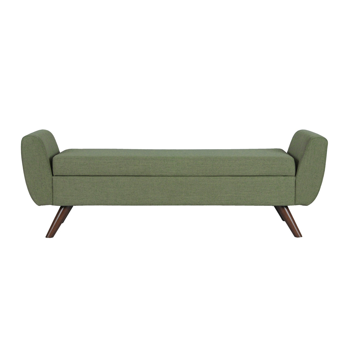 Rae Storage Bench Ottoman with Arms, Olive Green Woven Fabric, 60 Inch