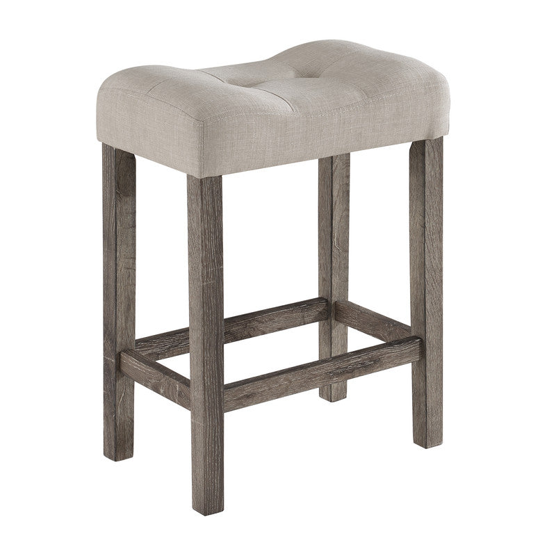 Lucenzo Brown 5 Piece Counter Height 36" Pub Table Set with Tufted Creamy White Linen Stools