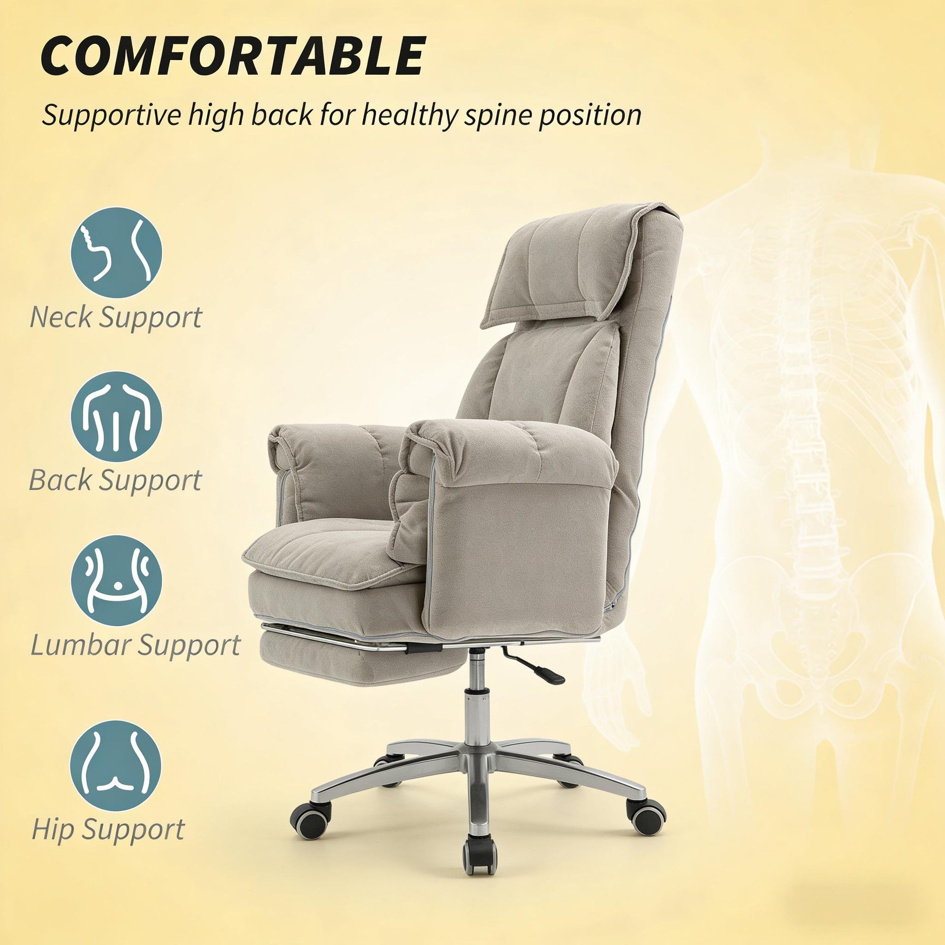 Reclining Desk Chair with Rolling Wheels,High Back Office Chair