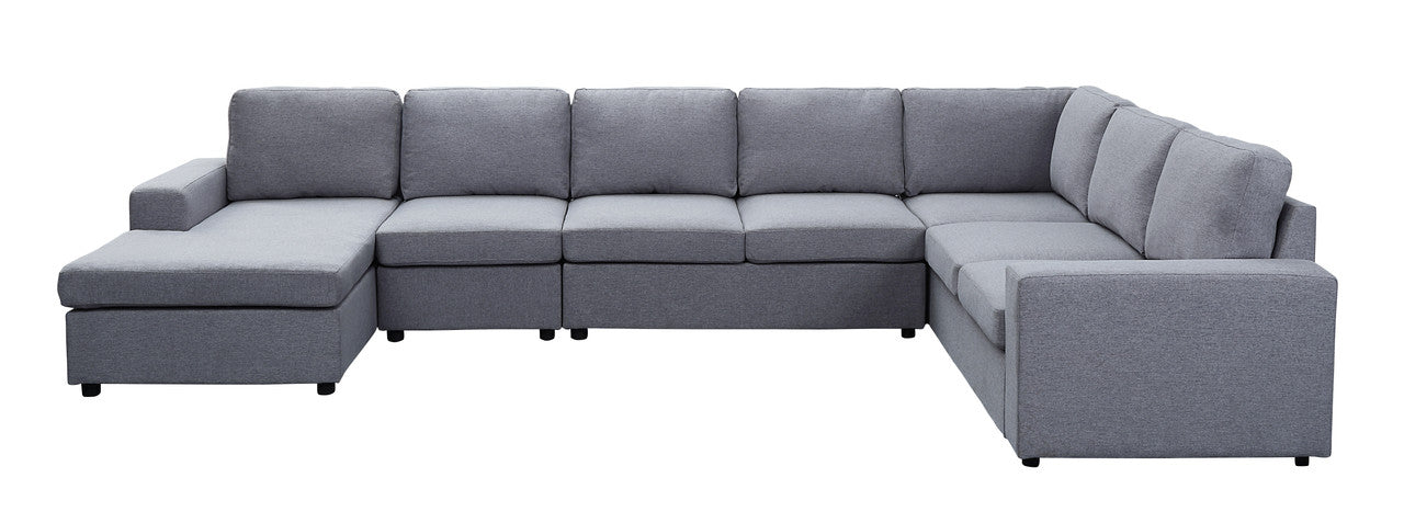 Trento 147"W Light Gray Linen 7 Seat Reversible Modular Sectional Sofa Chaise