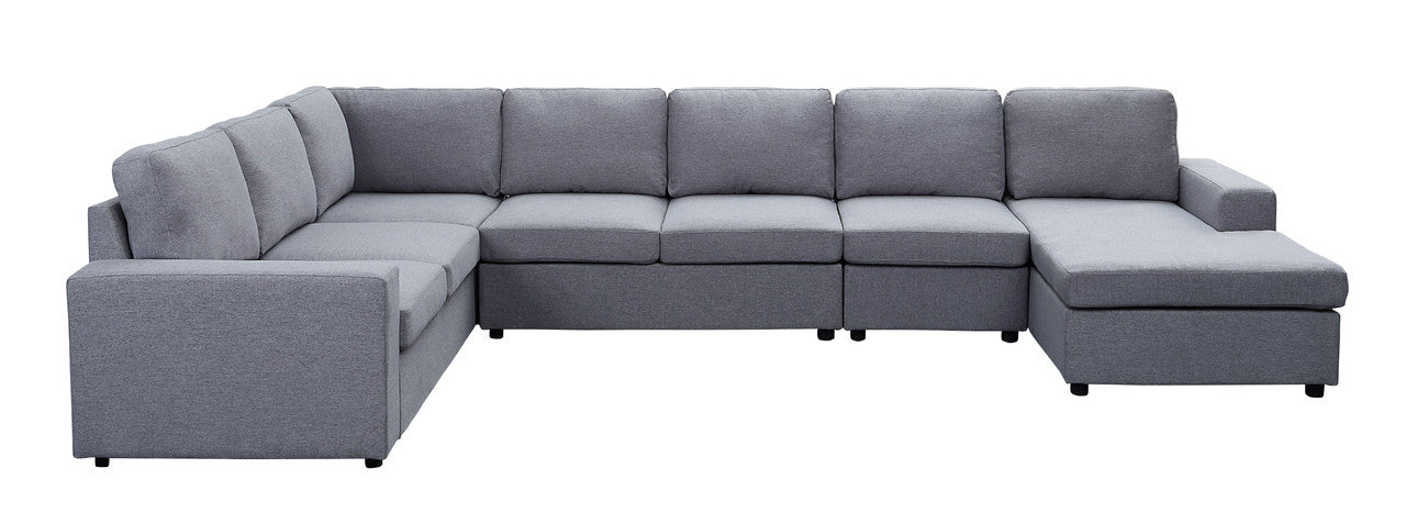 Trento 147"W Light Gray Linen 7 Seat Reversible Modular Sectional Sofa Chaise