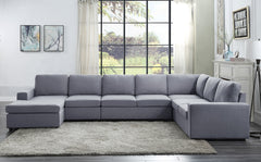Trento 147"W Light Gray Linen 7 Seat Reversible Modular Sectional Sofa Chaise