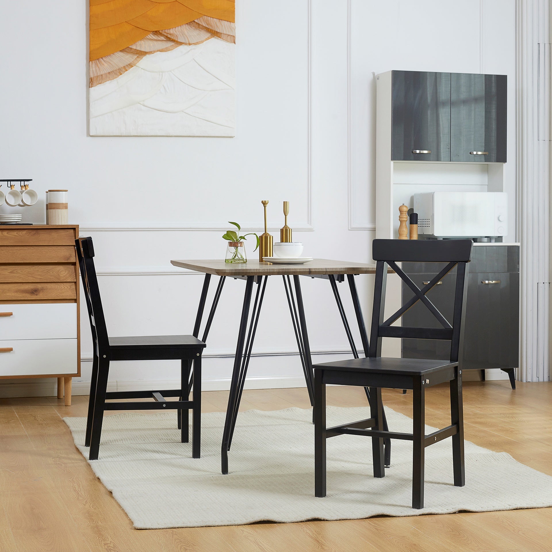 HOMCOM Farmhouse Wooden Dining Chairs Set of 2 with Cross Back, Black