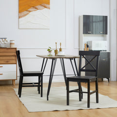 HOMCOM Farmhouse Wooden Dining Chairs Set of 2 with Cross Back, Black