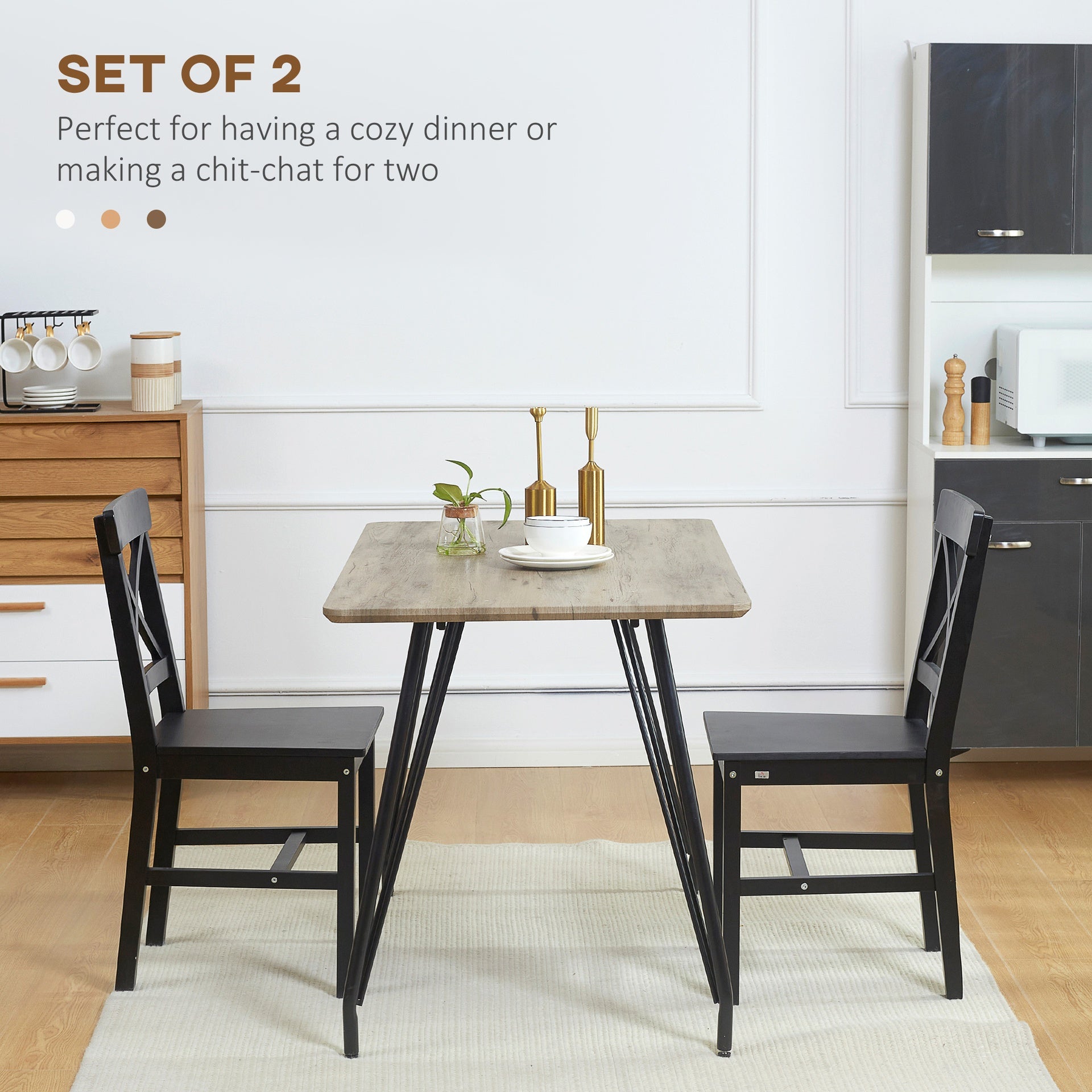 HOMCOM Farmhouse Wooden Dining Chairs Set of 2 with Cross Back, Black