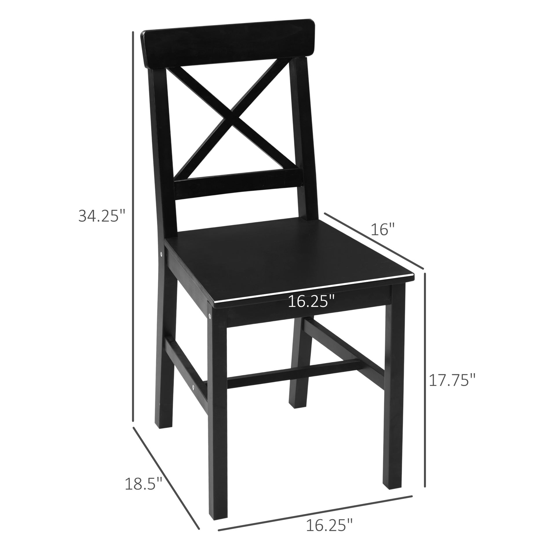 HOMCOM Farmhouse Wooden Dining Chairs Set of 2 with Cross Back, Black