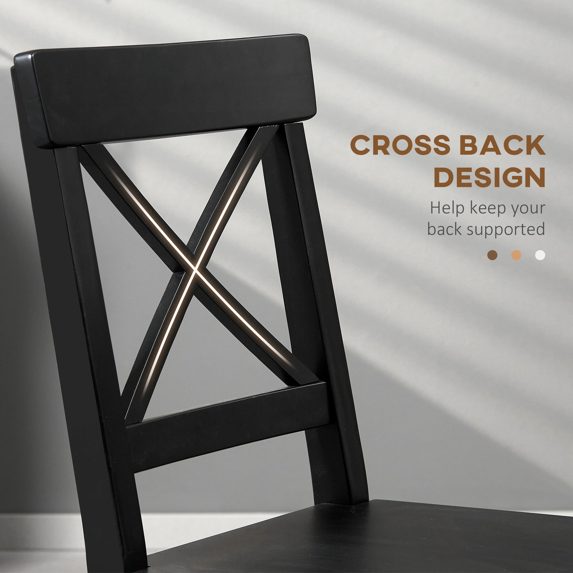 HOMCOM Farmhouse Wooden Dining Chairs Set of 2 with Cross Back, Black