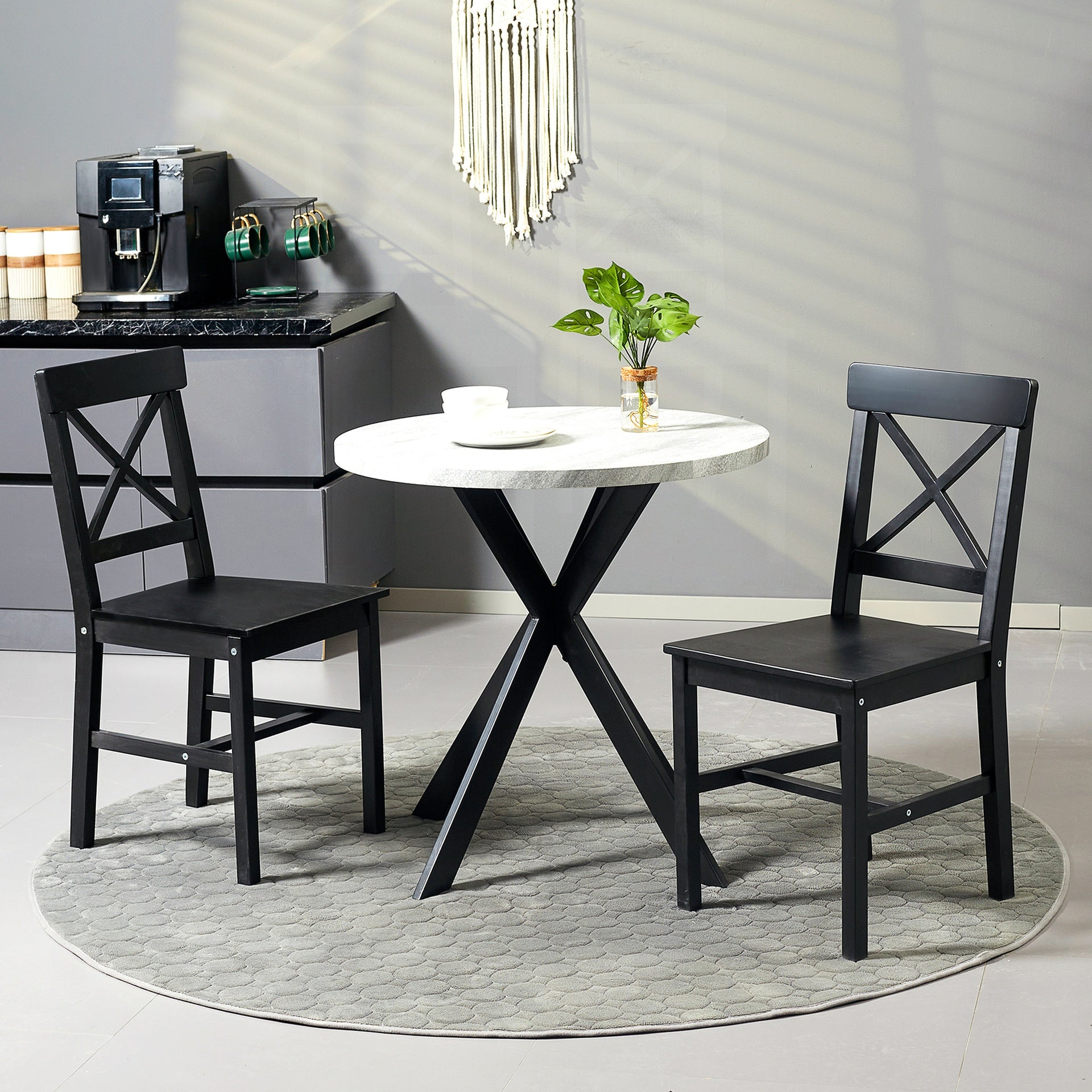 HOMCOM Farmhouse Wooden Dining Chairs Set of 2 with Cross Back, Black