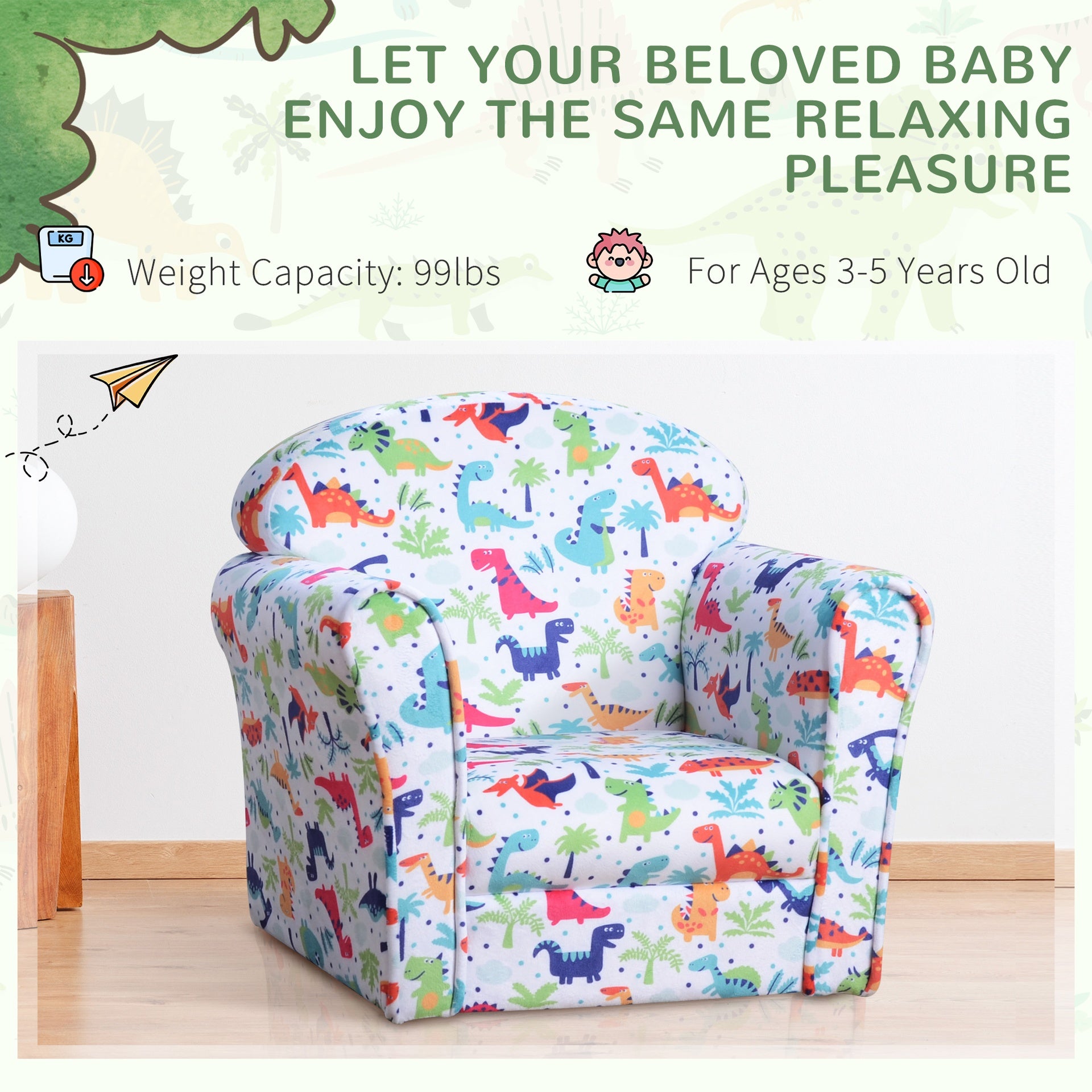 Qaba Kid's Sofa Armchair with Dinosaur Design and Thick Padding