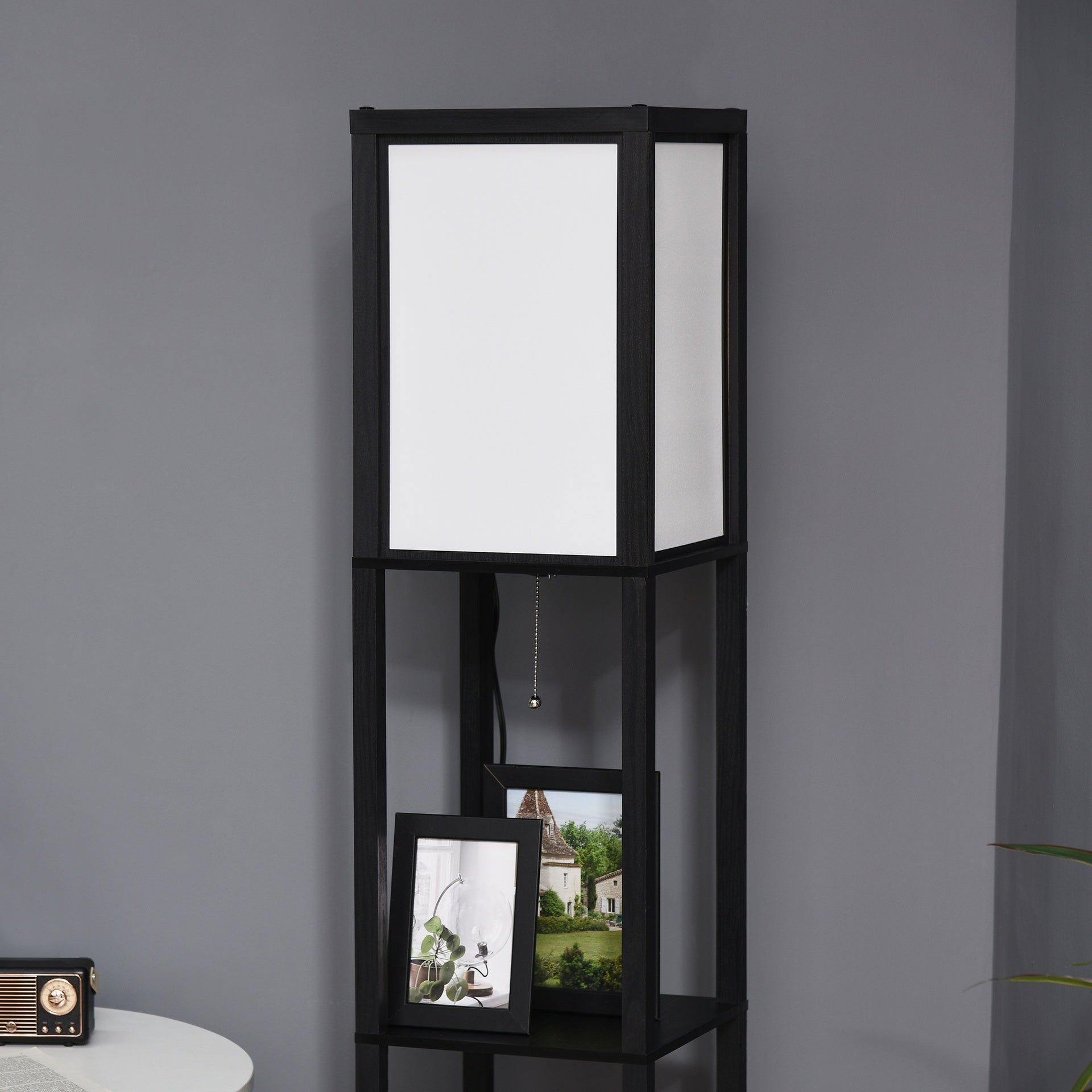 HOMCOM Modern Shelf Floor Lamp with Dual Ambient Light, Standing Lamp Living Room, Bedroom, 10.25"x10.25"x61.5", Black