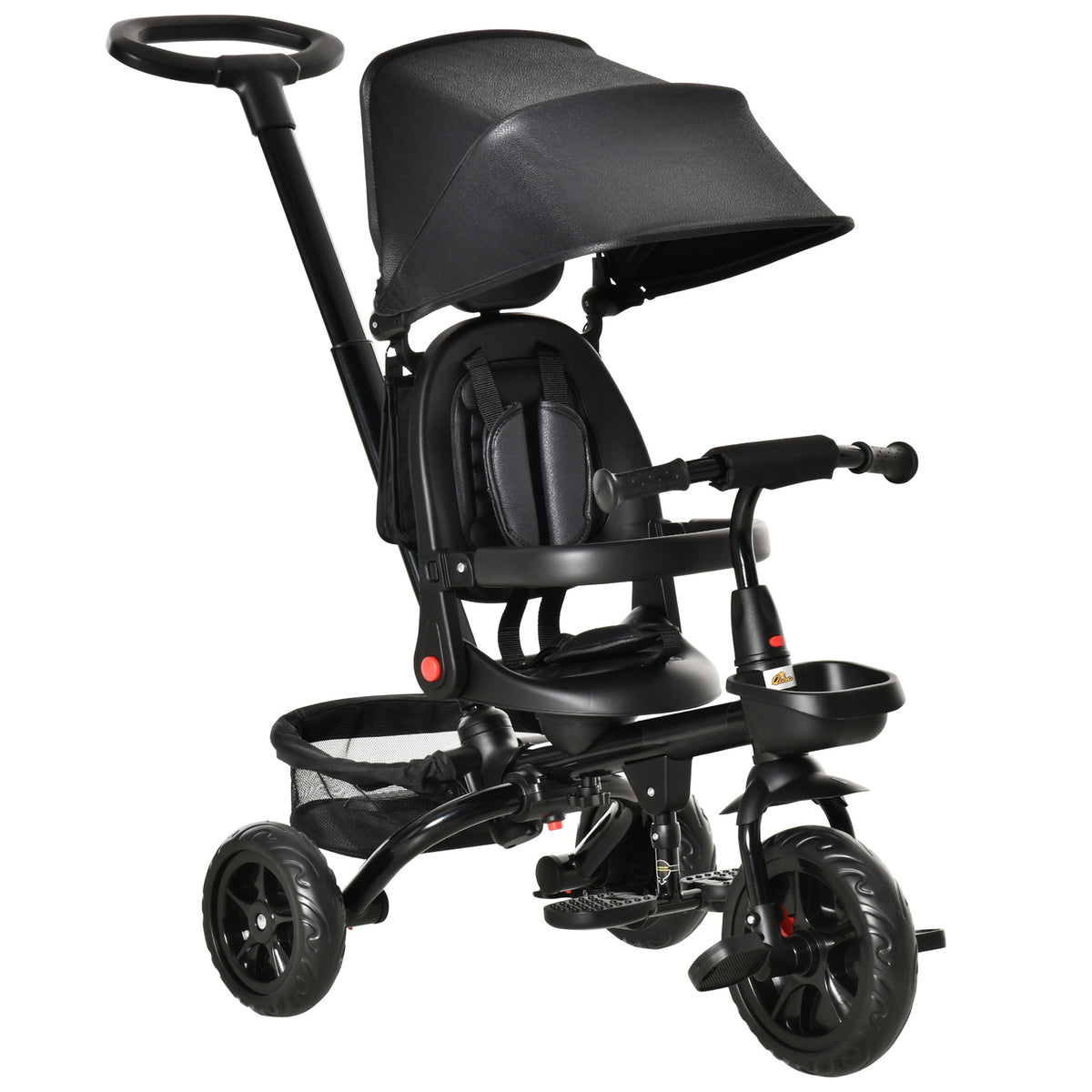 Qaba Kids Tricycle, 5 in 1 Foldable Trike with Reversible Seat, Adjustable Parent Handle, Safety Harness, Wheel Brakes, Removable Canopy, Storage, Tricycle for Toddlers 1-5 Years, Black