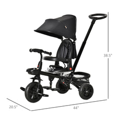 Qaba Kids Tricycle, 5 in 1 Foldable Trike with Reversible Seat, Adjustable Parent Handle, Safety Harness, Wheel Brakes, Removable Canopy, Storage, Tricycle for Toddlers 1-5 Years, Black
