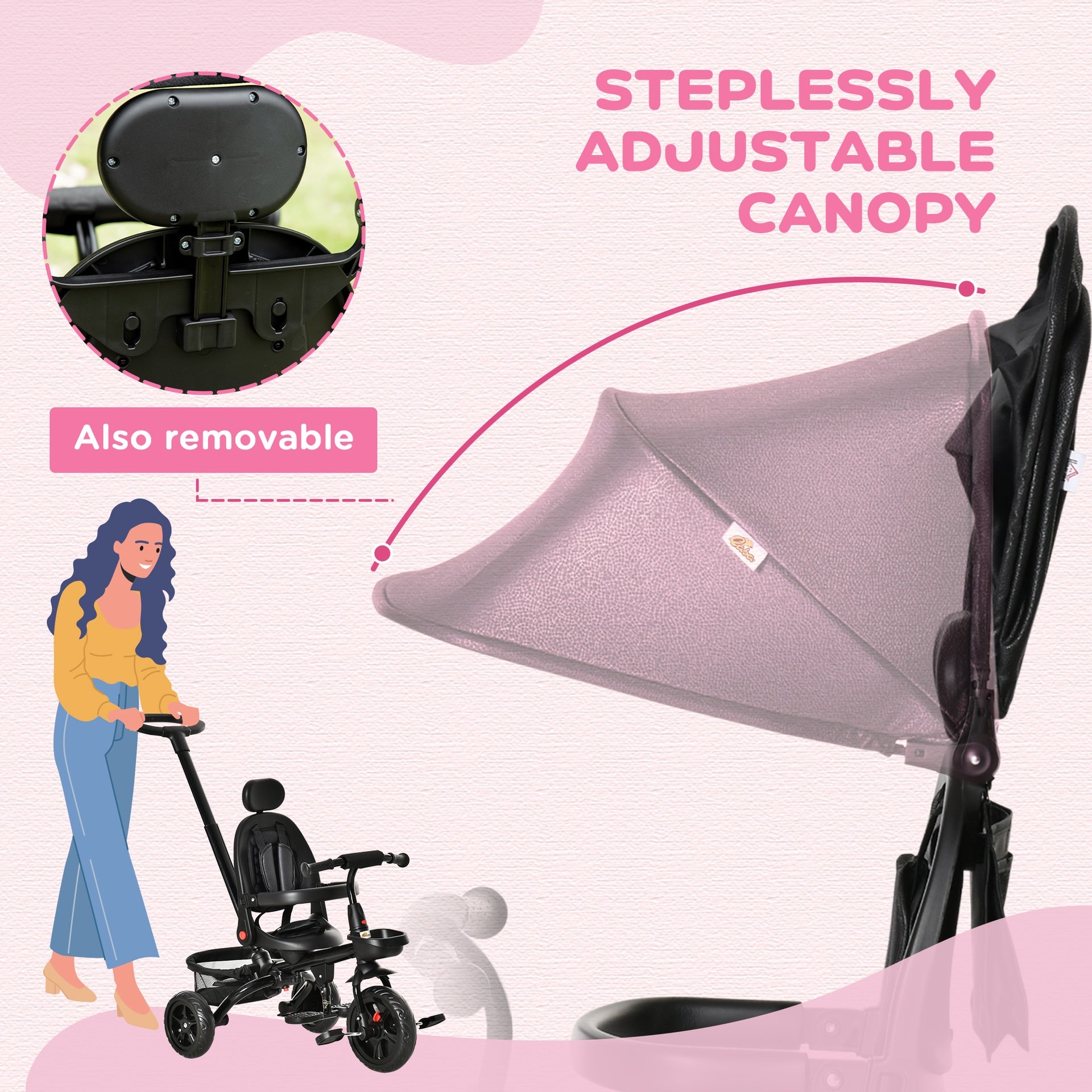 Qaba Kids Tricycle, 5 in 1 Foldable Trike with Reversible Seat, Adjustable Parent Handle, Safety Harness, Wheel Brakes, Removable Canopy, Storage, Tricycle for Toddlers 1-5 Years, Black