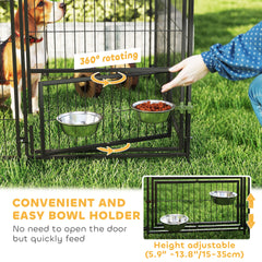 PawHut Large Outdoor Dog Kennel with Rotating & Adjustable Height Bowls, Waterproof & UV-Resistant Canopy, 11.3' x 4.7' x 5.1'