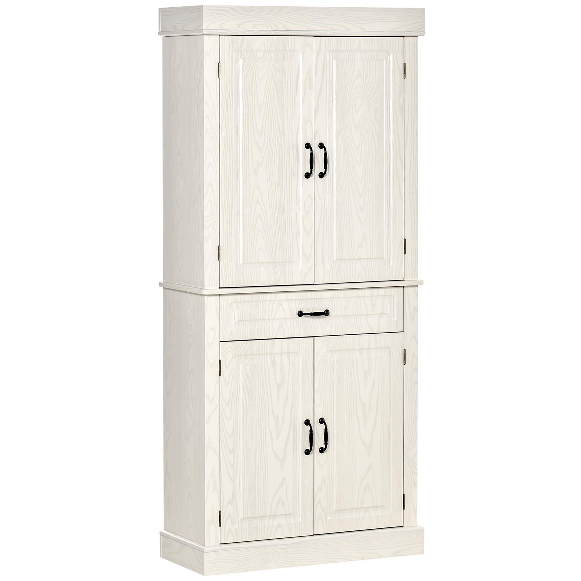 HOMCOM 71" Freestanding Kitchen Pantry with 4 Doors and 2 Large Cabinets, Tall Storage Cabinet with Drawer, Distressed White