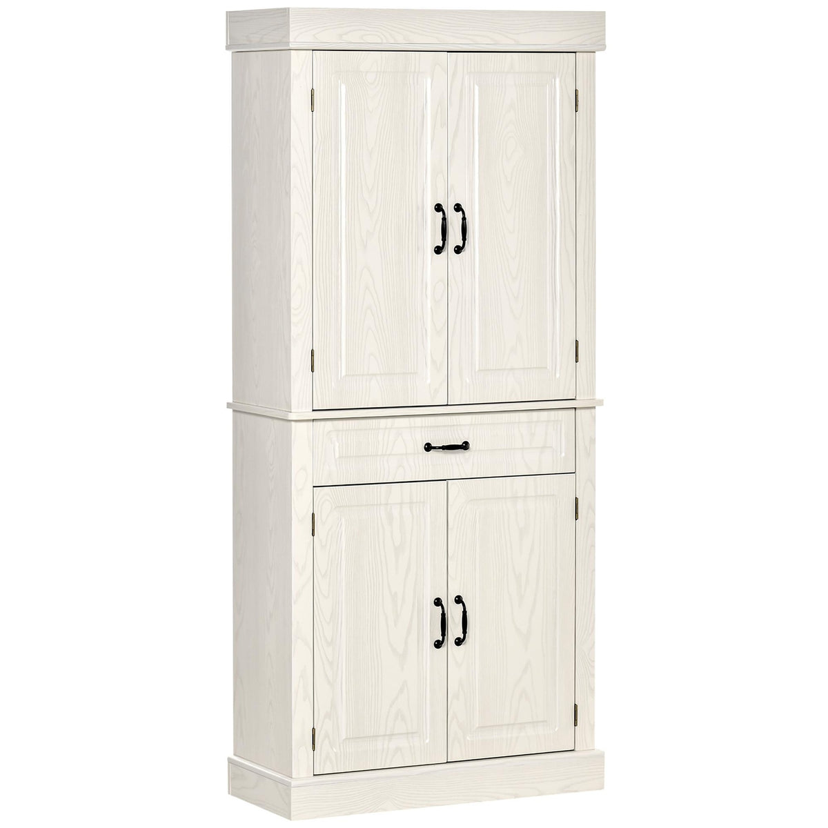 HOMCOM 71" Freestanding Kitchen Pantry with 4 Doors and 2 Large Cabinets, Tall Storage Cabinet with Drawer, Distressed White
