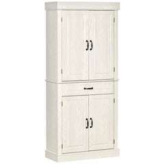 HOMCOM 71" Freestanding Kitchen Pantry with 4 Doors and 2 Large Cabinets, Tall Storage Cabinet with Drawer, Distressed White
