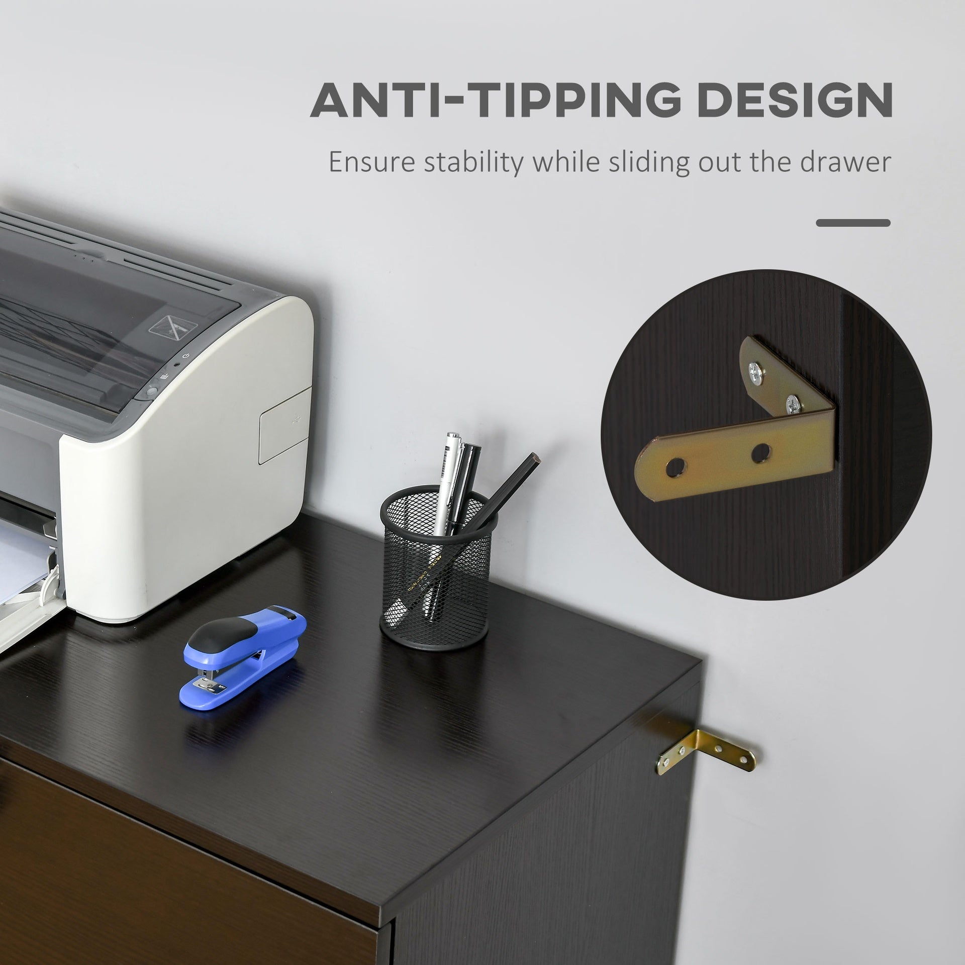 Vinsetto 2-Drawer File Cabinet with Lock and Keys, Lateral Storage Filing Cabinet with Hanging Bar for Letter Size, Home Office, Walnut