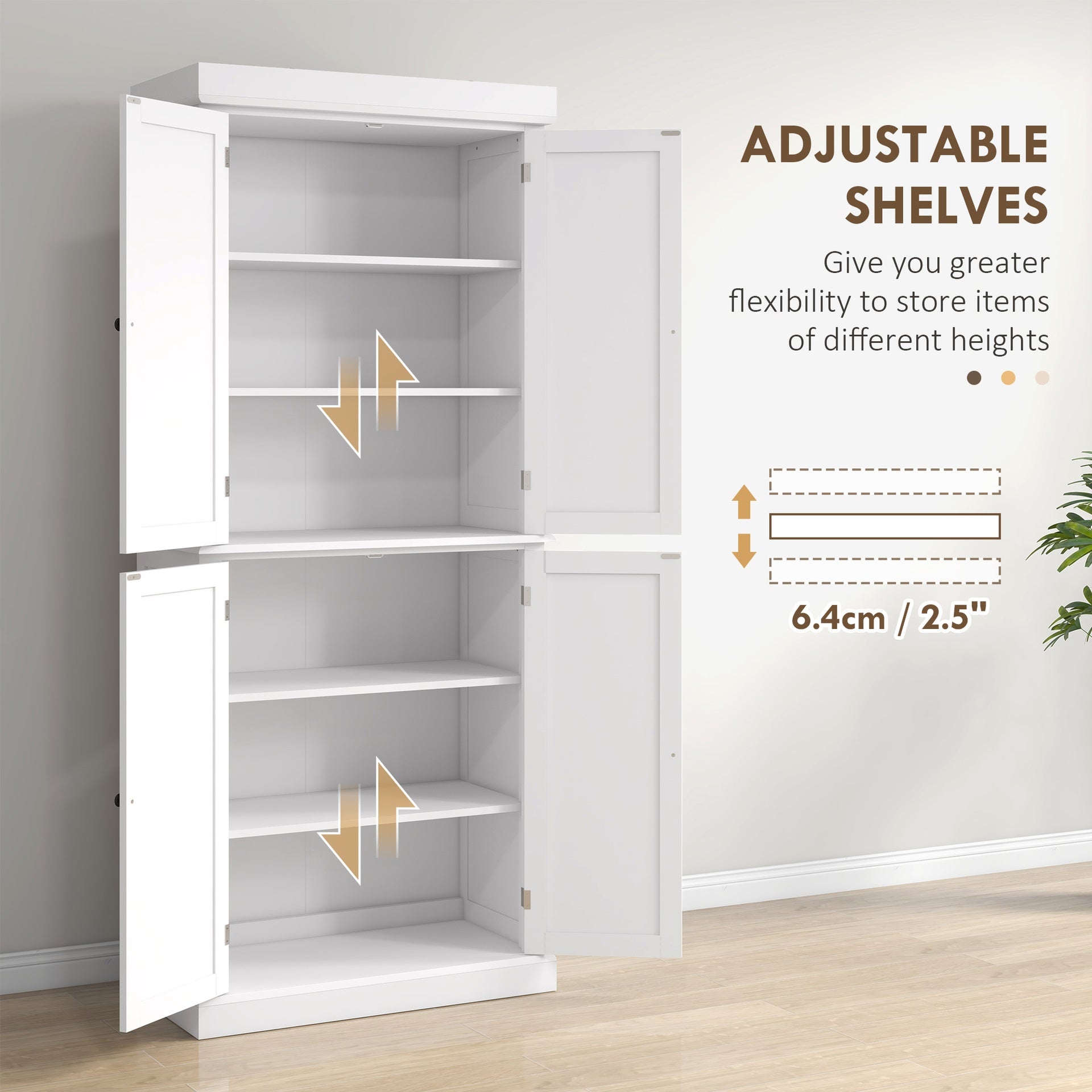 HOMCOM 72" Kitchen Cabinet, Pantry Storage Cabinet with Doors and Shelves, Freestanding Food Pantry Cabinet, White