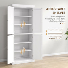 HOMCOM 72" Kitchen Cabinet, Pantry Storage Cabinet with Doors and Shelves, Freestanding Food Pantry Cabinet, White
