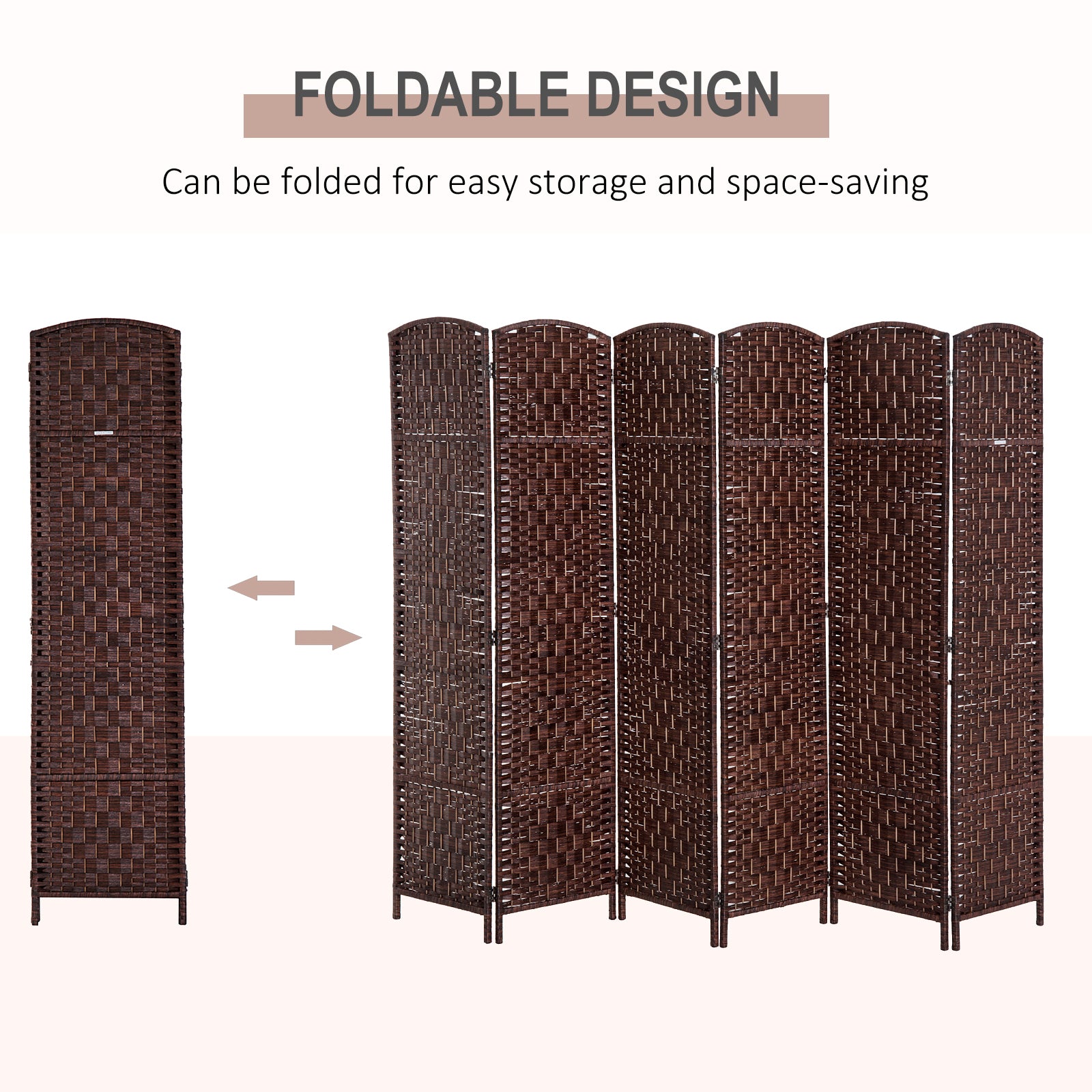 HOMCOM 6' Tall Wicker Weave 6 Panel Room Divider Privacy Screen - Brown