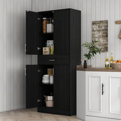 HOMCOM 71" Kitchen Cabinet with Drawer and Adjustable Shelf, Freestanding Tall Kitchen Pantry, Distressed Black