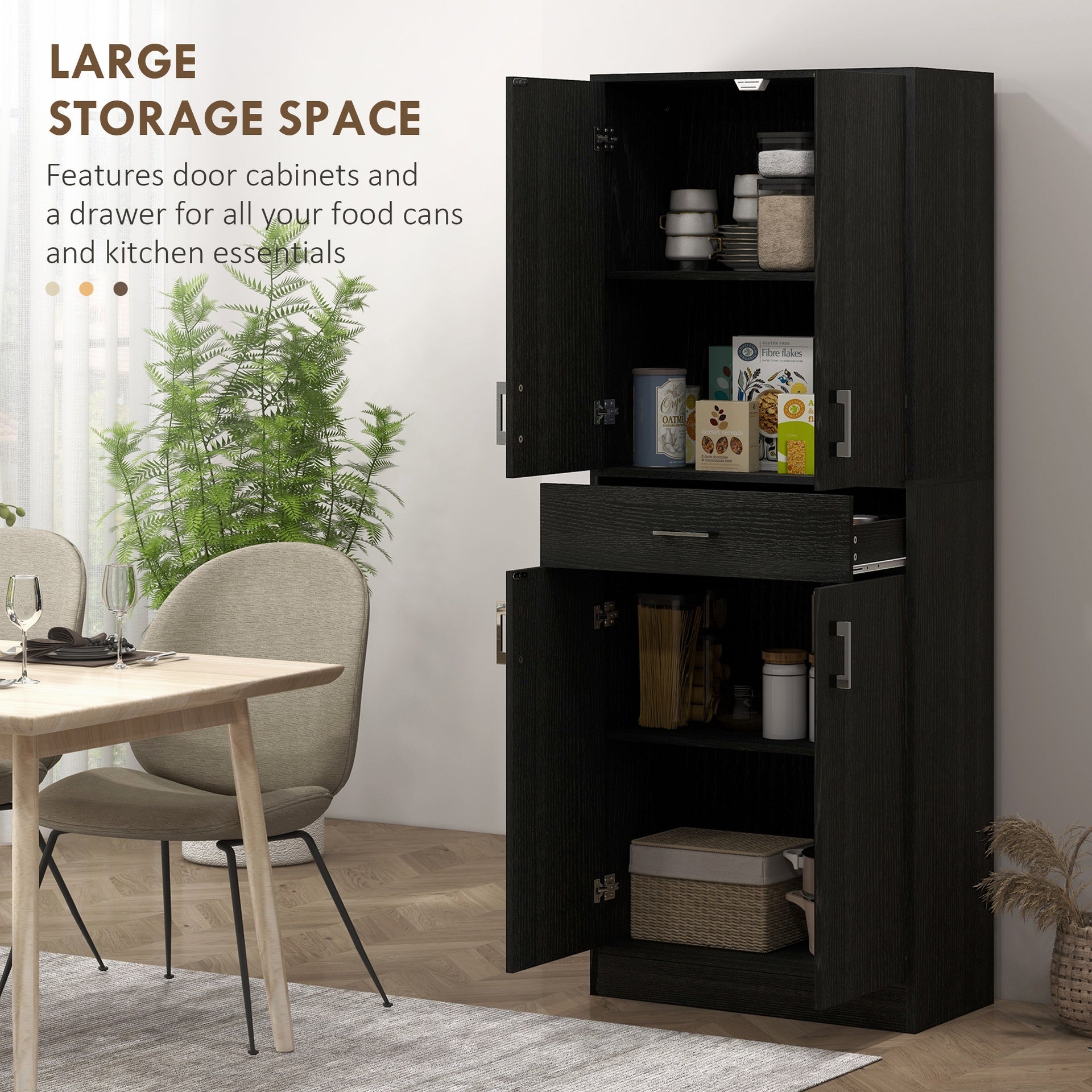 HOMCOM 71" Kitchen Cabinet with Drawer and Adjustable Shelf, Freestanding Tall Kitchen Pantry, Distressed Black