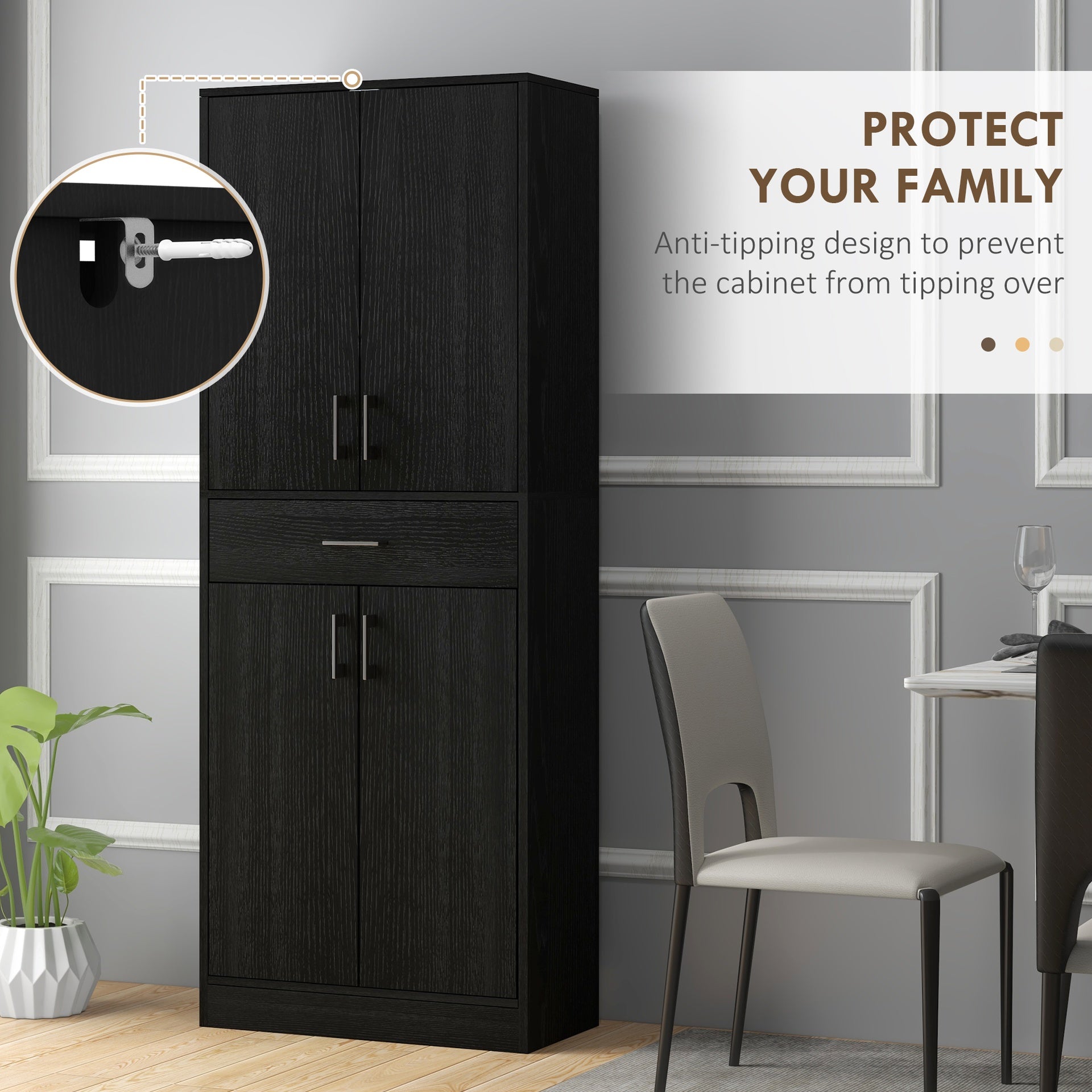 HOMCOM 71" Kitchen Cabinet with Drawer and Adjustable Shelf, Freestanding Tall Kitchen Pantry, Distressed Black