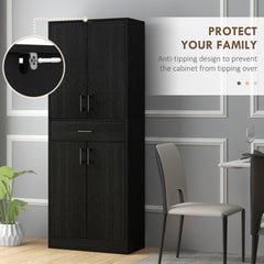 HOMCOM 71" Kitchen Cabinet with Drawer and Adjustable Shelf, Freestanding Tall Kitchen Pantry, Distressed Black