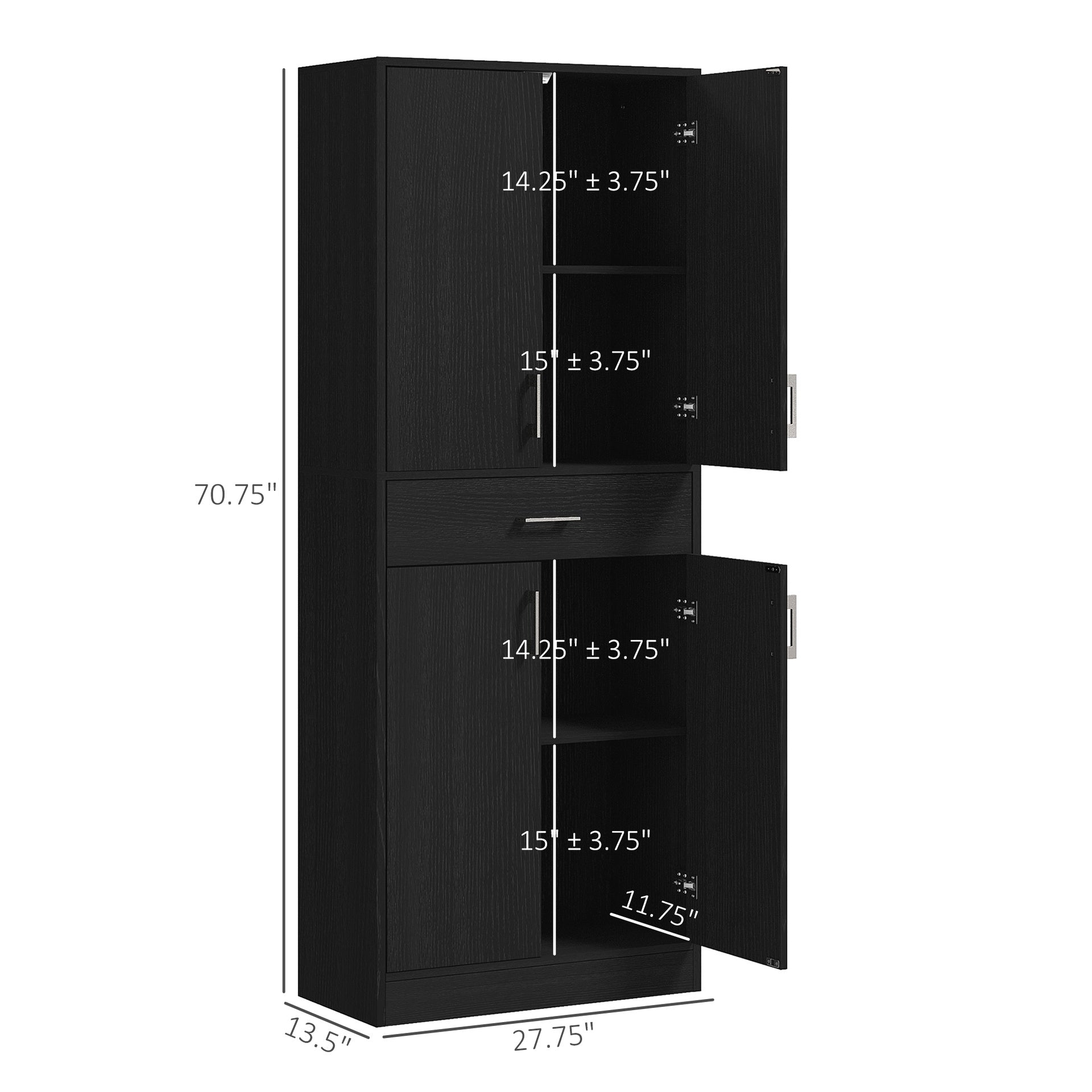 HOMCOM 71" Kitchen Cabinet with Drawer and Adjustable Shelf, Freestanding Tall Kitchen Pantry, Distressed Black