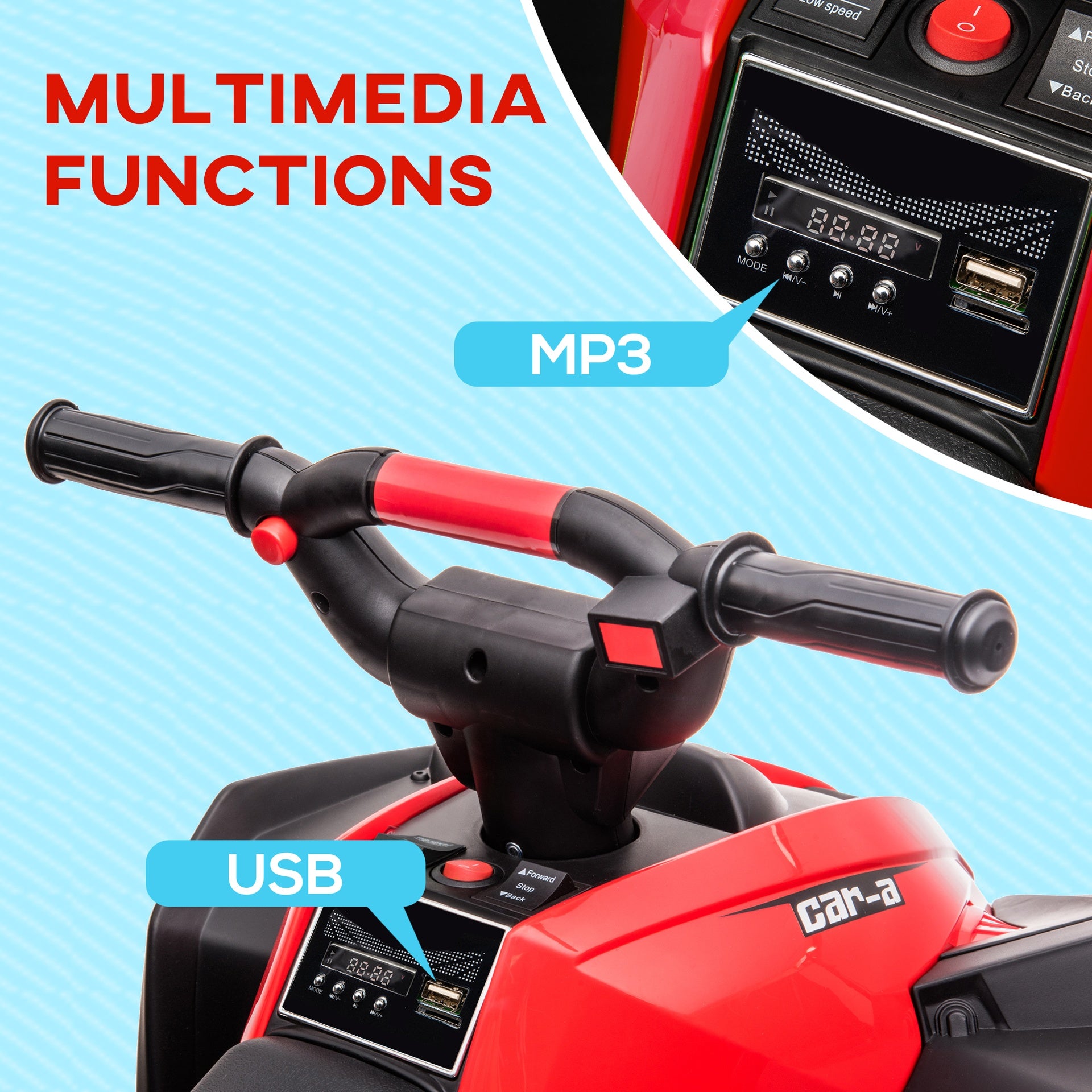 Aosom 12V Kids ATV Quad Car with Forward & Backward Function, Four Wheeler for Kids with Wear-Resistant Wheels, Music, Electric Ride-on ATV for Toddlers Ages 3+ Years Old, Red