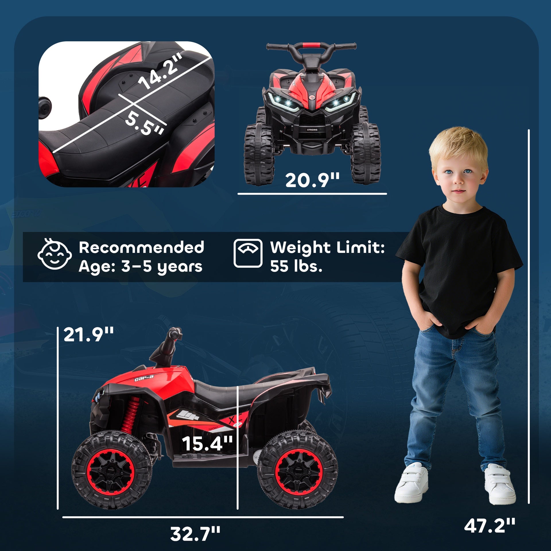 Aosom 12V Kids ATV Quad Car with Forward & Backward Function, Four Wheeler for Kids with Wear-Resistant Wheels, Music, Electric Ride-on ATV for Toddlers Ages 3+ Years Old, Red