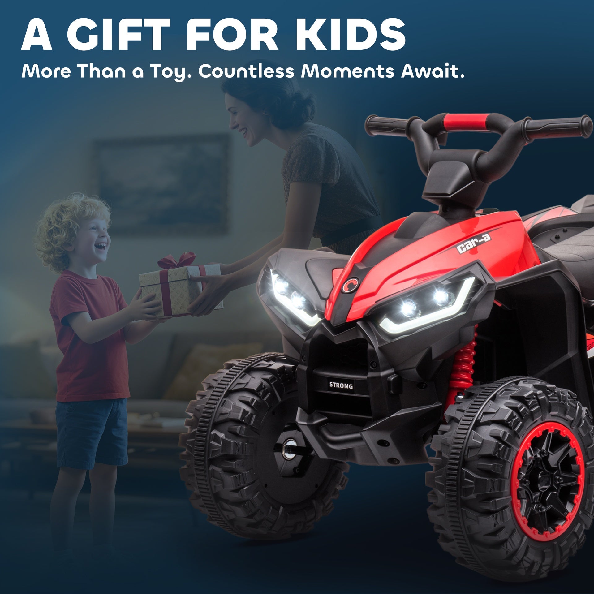 Aosom 12V Kids ATV Quad Car with Forward & Backward Function, Four Wheeler for Kids with Wear-Resistant Wheels, Music, Electric Ride-on ATV for Toddlers Ages 3+ Years Old, Red