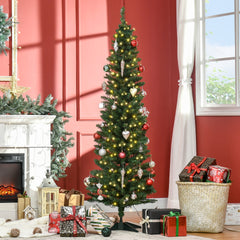 HOMCOM 6' Tall Pre-Lit Slim Noble Fir Artificial Pencil Christmas Tree with 200 Warm White LED Lights and 390 Tips, for Christmas Decoration, Green