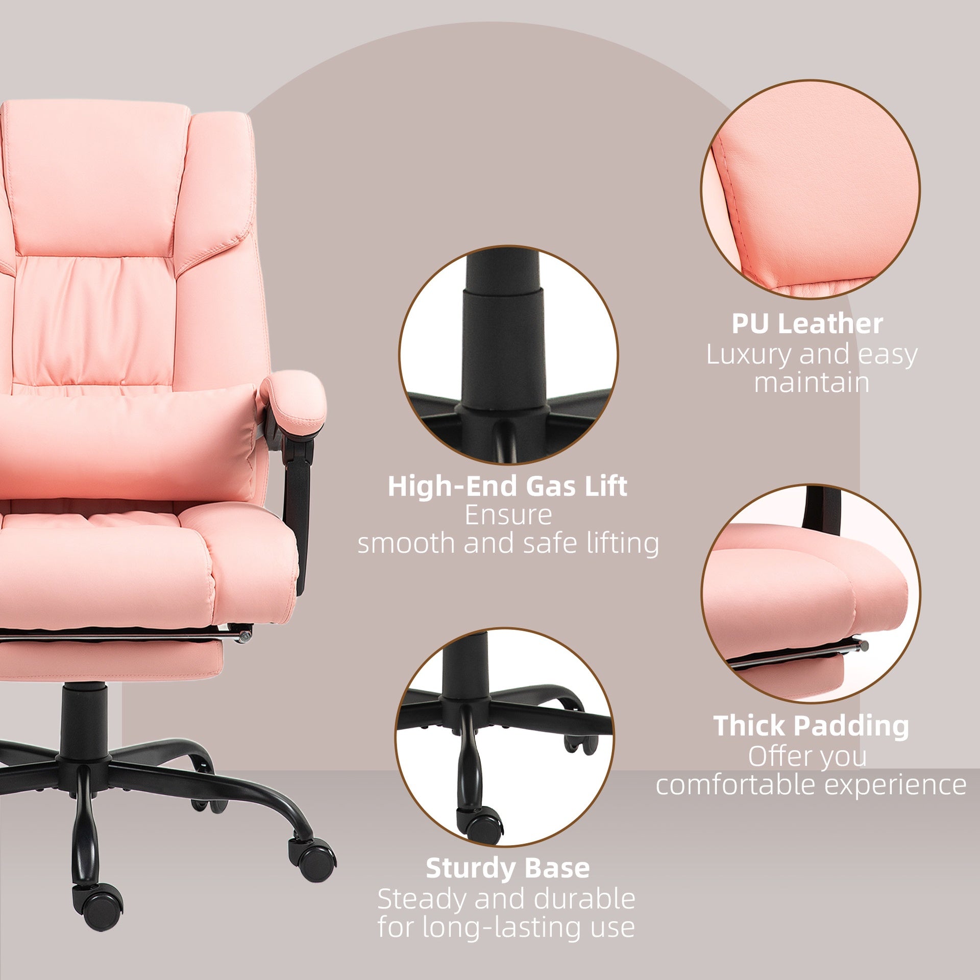 Vinsetto Massage Office Chair with 6 Vibrating Points, High Back Reclining Office Chair with Footrest and Remote, Pink
