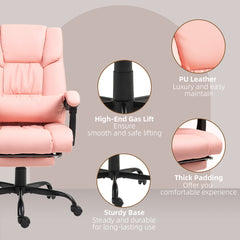 Vinsetto Massage Office Chair with 6 Vibrating Points, High Back Reclining Office Chair with Footrest and Remote, Pink