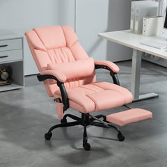 Vinsetto Massage Office Chair with 6 Vibrating Points, High Back Reclining Office Chair with Footrest and Remote, Pink