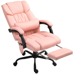 Vinsetto Massage Office Chair with 6 Vibrating Points, High Back Reclining Office Chair with Footrest and Remote, Pink