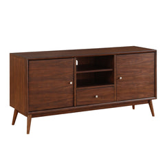 1pc Storage TV Stand Brown Finish Drawer Storage Cabinets Adjustable Shelfs Wooden Living Room Furniture, TV Console Table